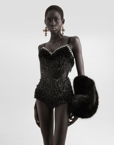 Bodi Dolce & Gabbana Dolce & Gabbana Sequined and Micro-Beaded Bodysuit Črna | F78JEZGDC0IS9021, 3