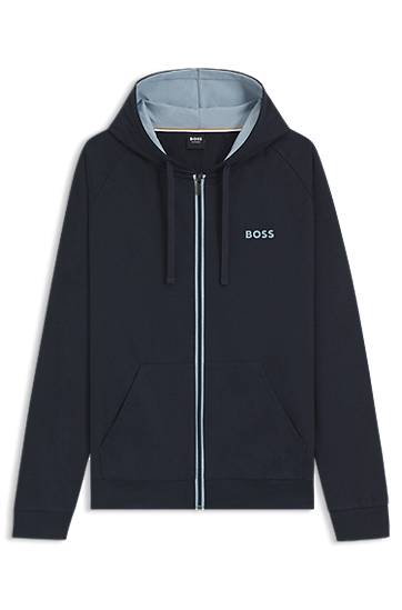 Pulover BOSS BOSS Cotton-Terry Zip-Up Hoodie with Contrast Details Mornarica | 50545573