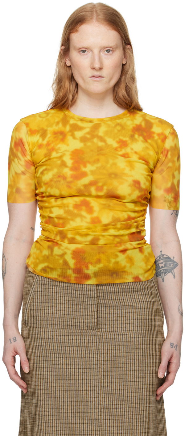 Majica Acne Studios Ruched T-Shirt Rumena | AL0414-