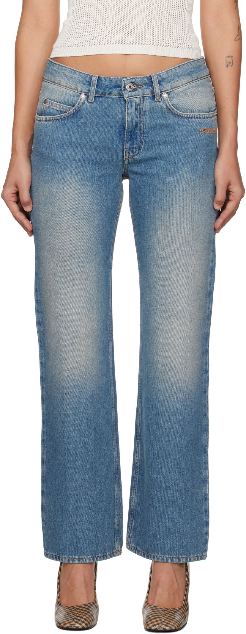 Kavbojke Off-White 90S Fit Bleach Jeans Modra | OWYA059F24DEN0014000