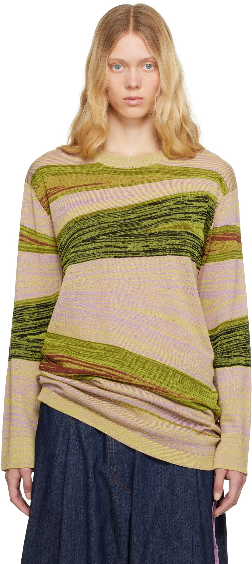 Pleteni pulover Dries Van Noten Dries Van Noten Striped Knit Sweater Zelena | 251-011248-1716