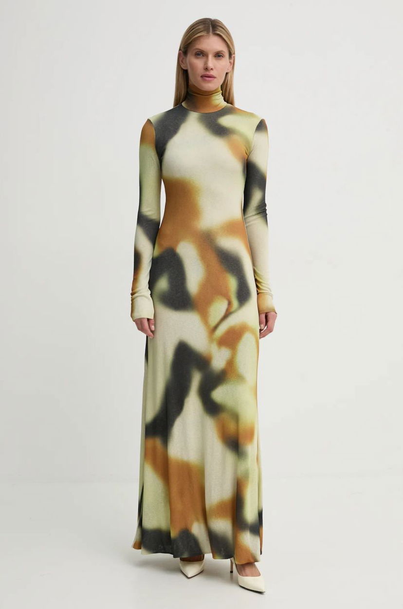 Obleke Nanushka Maxi Abstract Print Turtleneck Dress Bež | NW24FWDR32976