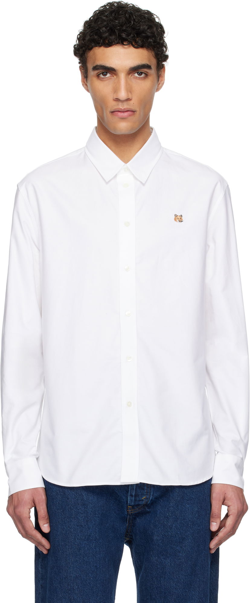 Srajce MAISON KITSUNÉ Maison Kitsuné Casual Shirt with Fox Head Embroidery Bela | MM00408WC5012