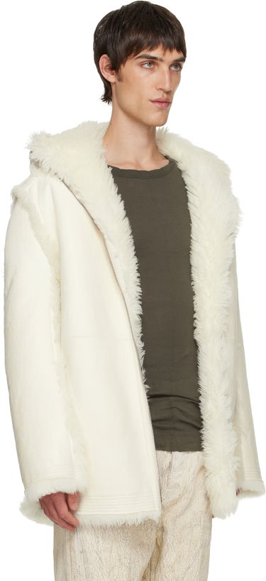 Plašči Rick Owens Mac Cropped Reversible Shearling Coat Bela | RU02E1769 LSHAR, 1