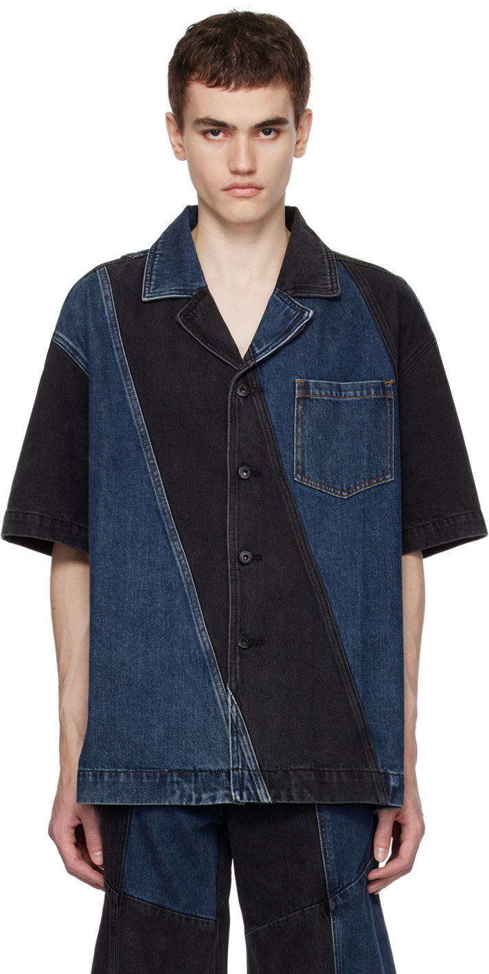 Srajce Feng Chen Wang Feng Chen Wang Paneled Denim Shirt Modra | FUF16SR02