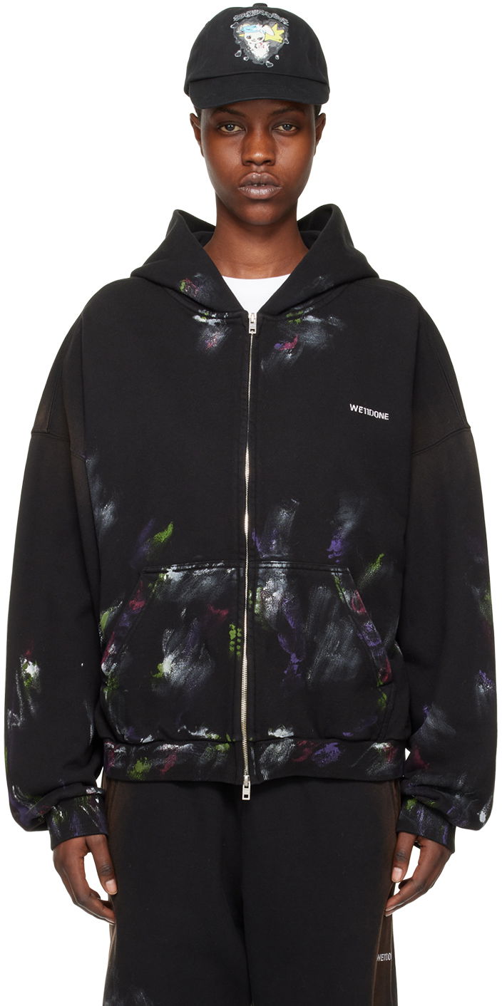 Pulover We11done Painted Zip-Up Hoodie Črna | WD-TJ0-24-777-U-BK