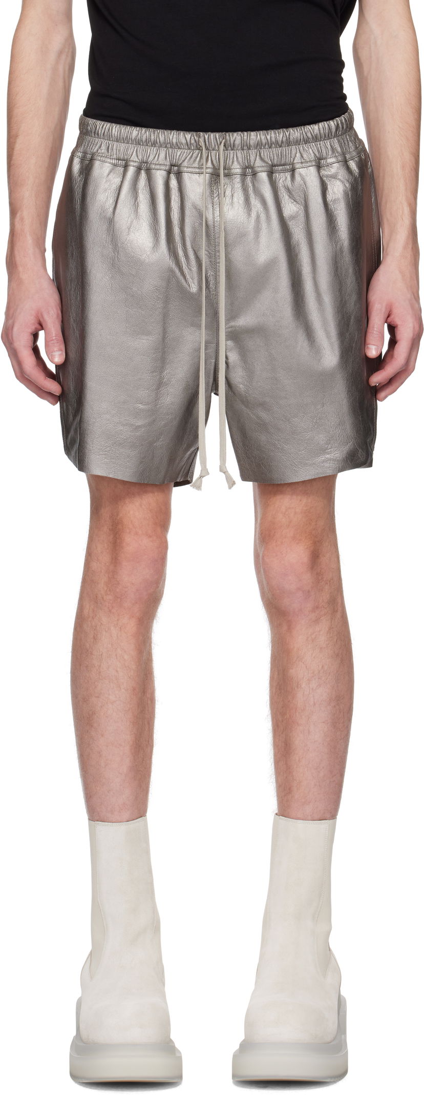 Kratke hlače Rick Owens Rick Owens Hollywood Boxers Leather Shorts Kovinski | RR01E5306 LBAM