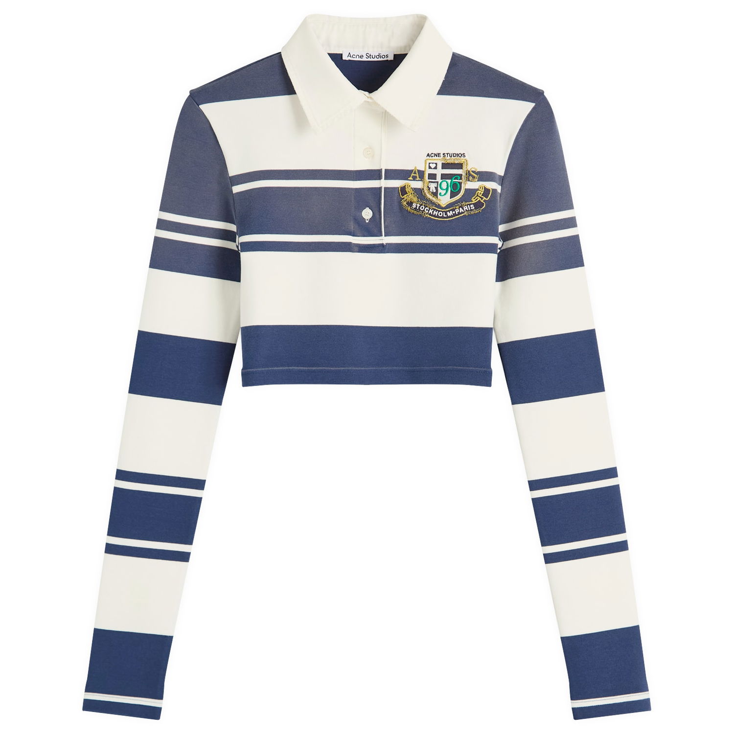 Polo majica Acne Studios Euston Cropped Striped Polo Shirt, Size Large Modra | AL0478-BL1, 1