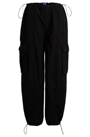 Cargo hlače BOSS Oversized Parachute Cotton Poplin Trousers Črna | 50517314