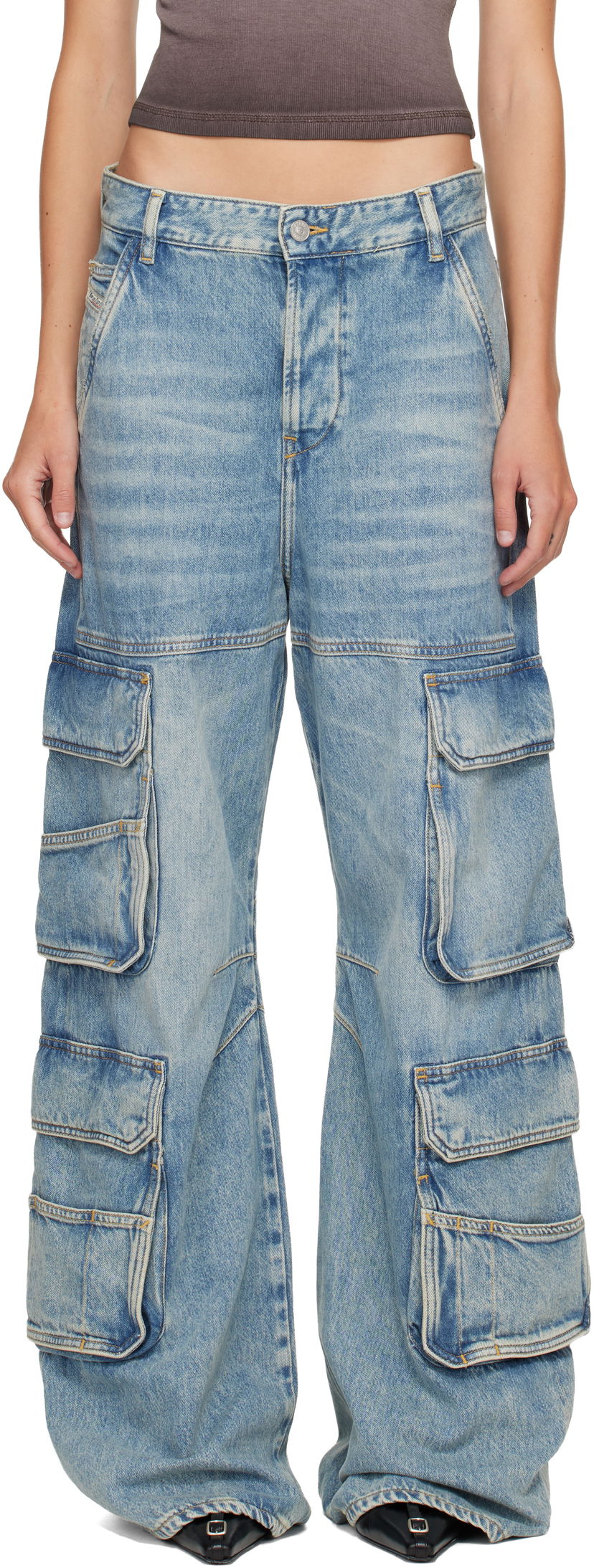 Cargo hlače Diesel Relaxed 1996 D-Sire Denim Cargo Pants Modra | A13316 0DBCX