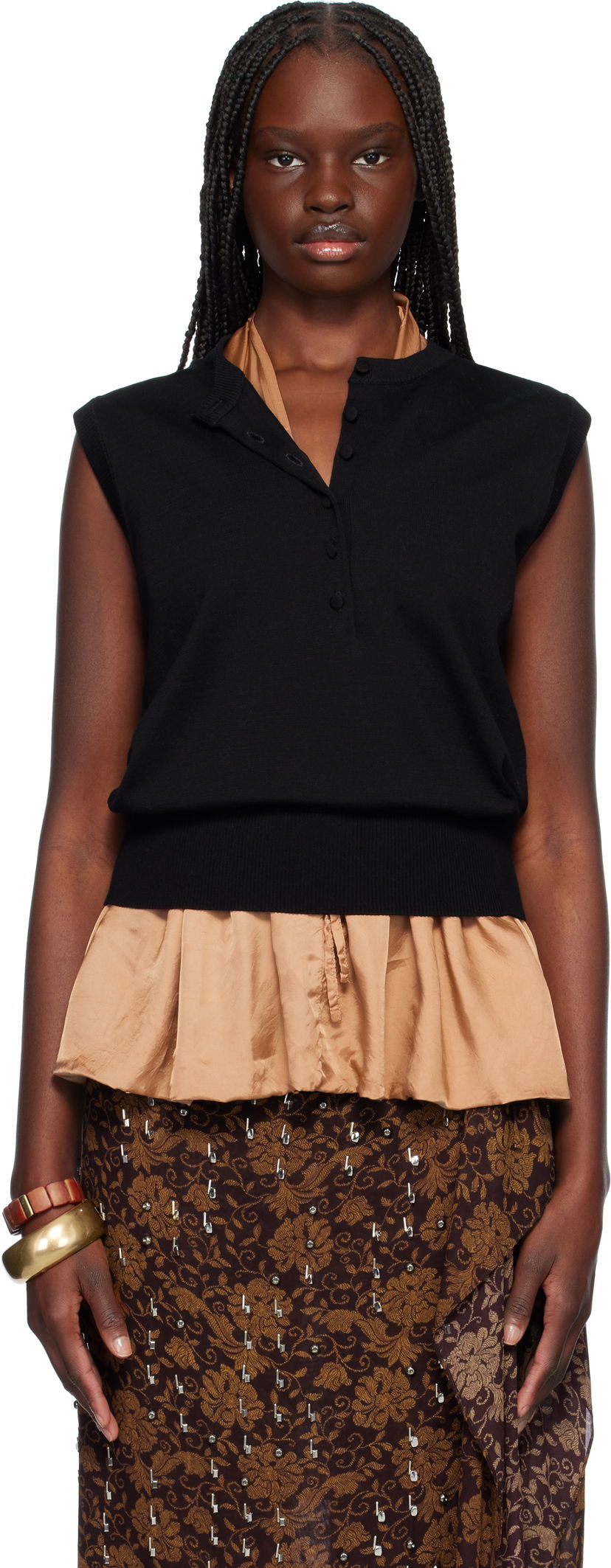 Pleteni pulover Dries Van Noten Dries Van Noten Sleeveless Peplum Sweater Črna | 251-011206-1702