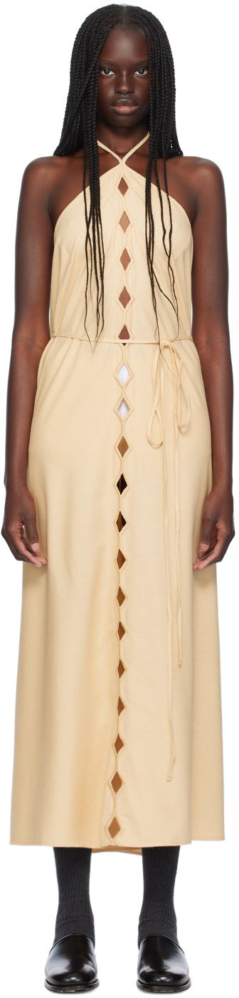 Obleke Baserange Halterneck Cutout Maxi Dress Bež | DRCEL-WS-AU24