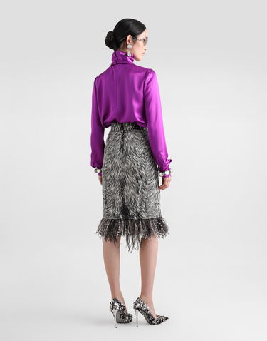 Krila Dolce & Gabbana Calf-length Pencil Skirt With Fur Print And Feathered Detailing Grey Siva | F4C1ITFSA71HI3VQ, 2