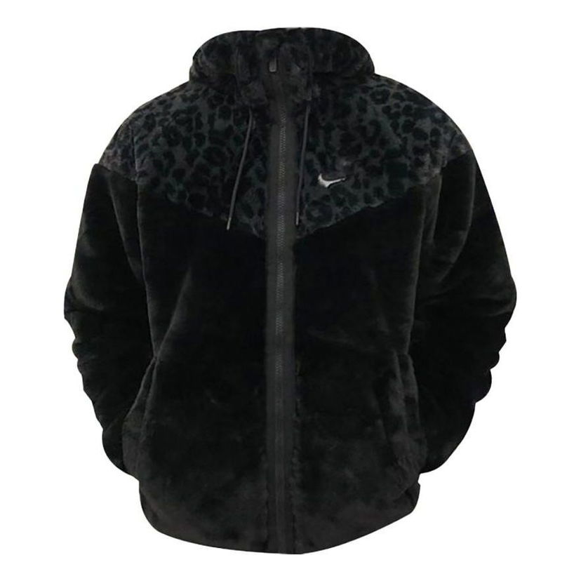 Parka Nike Leopard Print Splicing Zipper Jacket Črna | DH6683-010