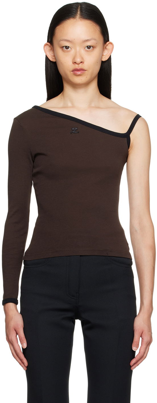 Majica Courrèges Single-Shoulder Slim-Fit T-Shirt Rjava | 323JTO209JS0070