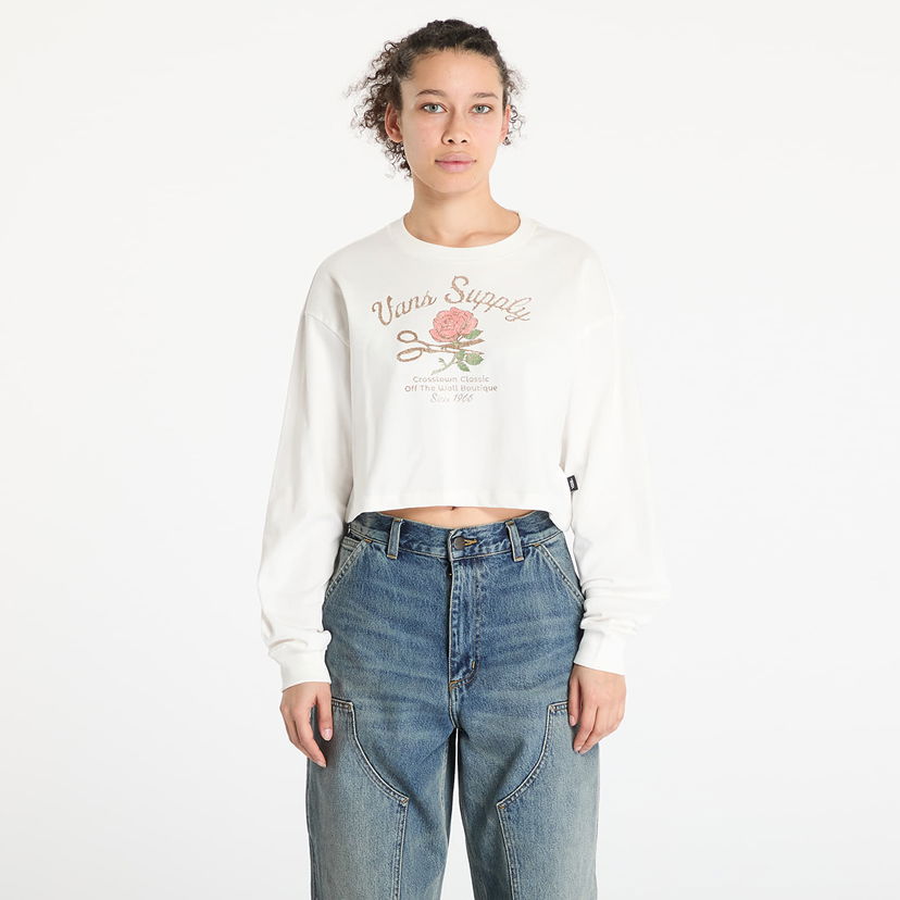 Pleteni pulover Vans Vans Supply Boutique Longsleeve Cropped T-Shirt Bela | VN000MDCFS81