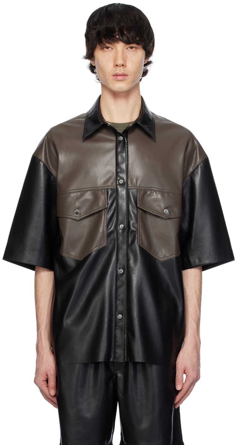 Srajce Nanushka Mance Vegan Leather Shirt Črna | NM24RSSH01578
