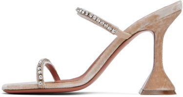 Modni dodatki Amina Muaddi Amina Muaddi Gilda Crystal-Embellished Velvet Heeled Sandals Bež | GILDA SLIPPER VELVET, 2