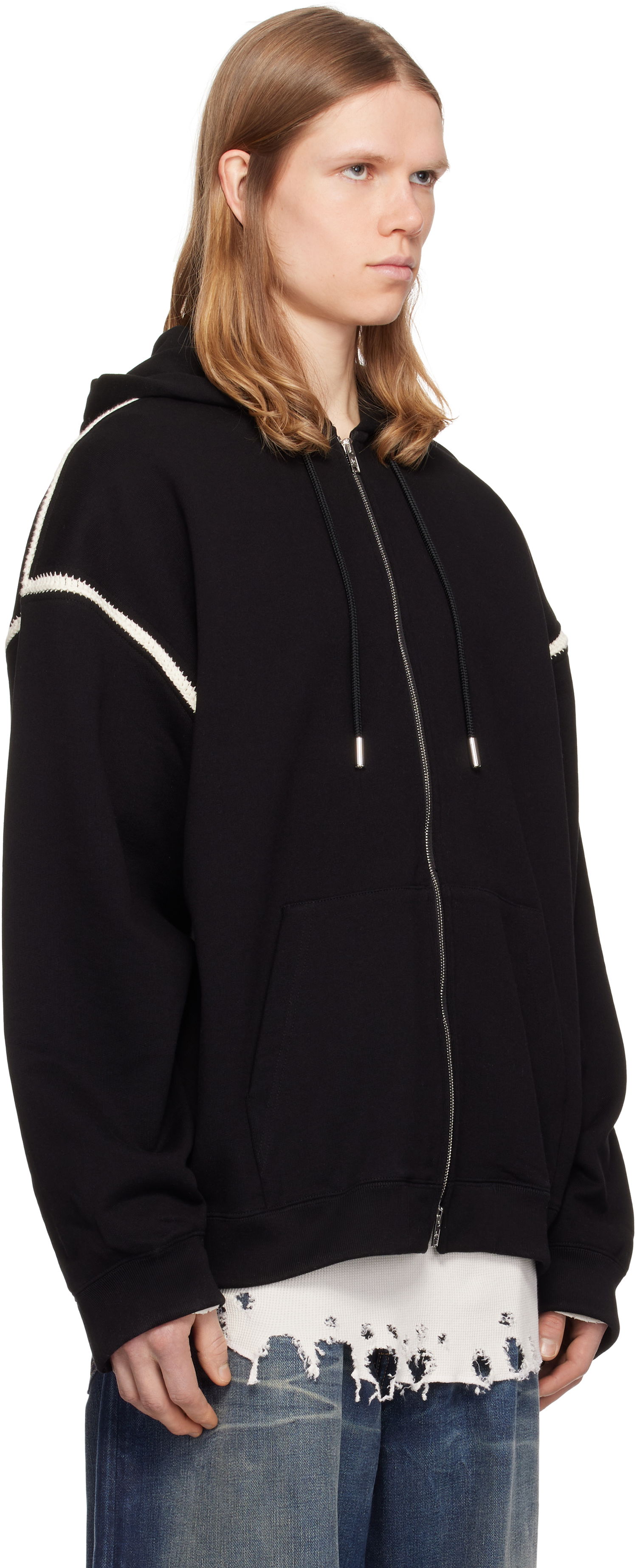 Pulover Mastermind WORLD Mastermind World Boxy Fit Cross Stitch Zip Hoodie Črna | MW25S14-SW006-015, 1