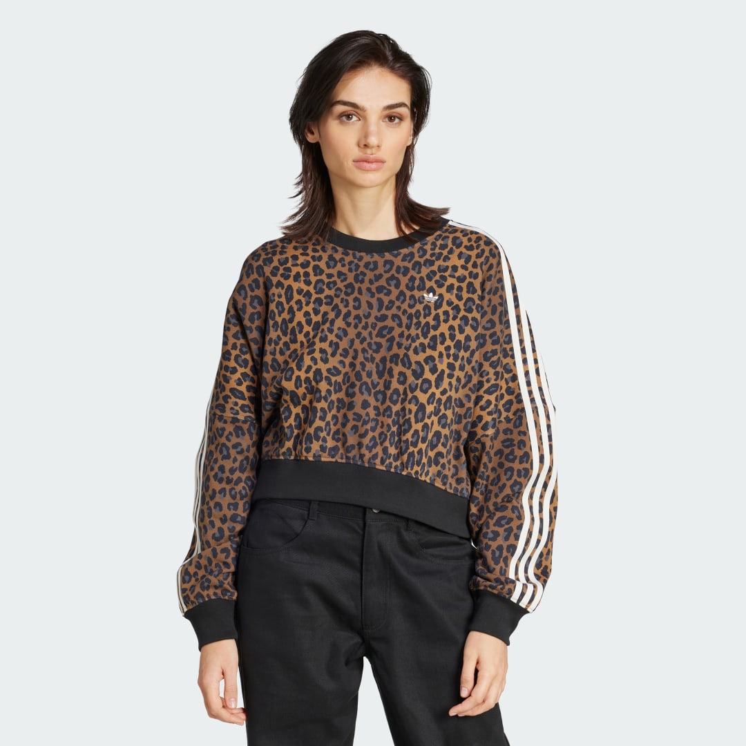 Pulover adidas Performance Leopard Crewneck Sweatshirt Rjava | JW7303, 0