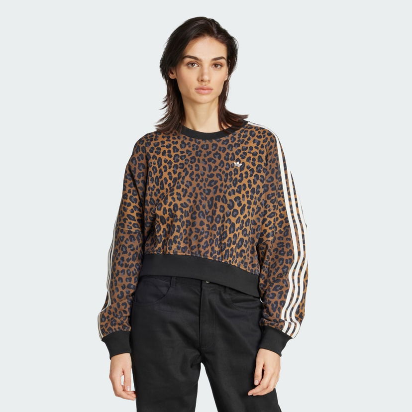 Pulover adidas Performance Leopard Crewneck Sweatshirt Rjava | JW7303