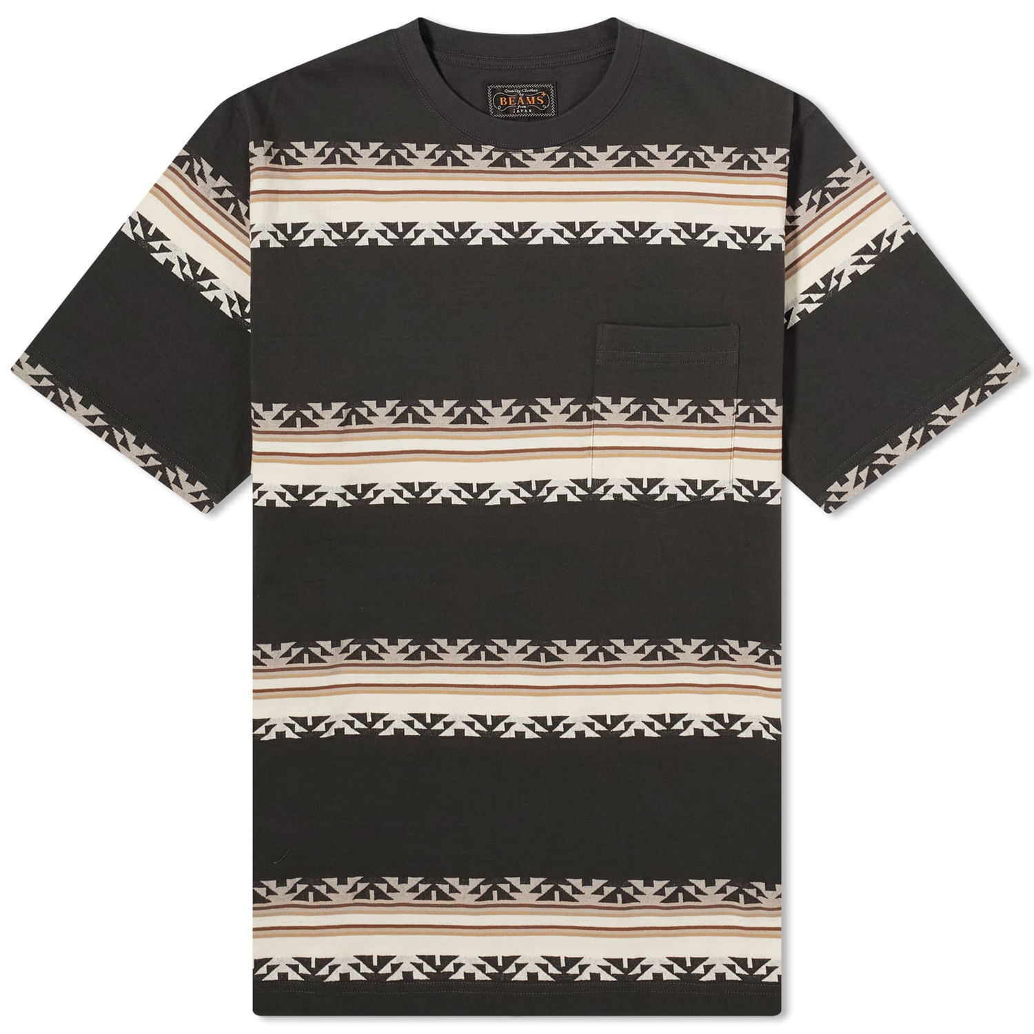 Majica BEAMS Jacquard Stripe Pocket Tee Črna | 3804-0069-156-17, 0