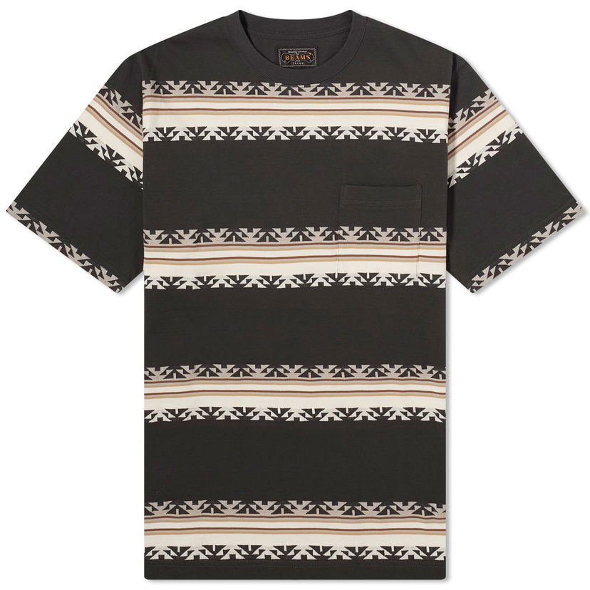 Majica BEAMS Jacquard Stripe Pocket Tee Črna | 3804-0069-156-17
