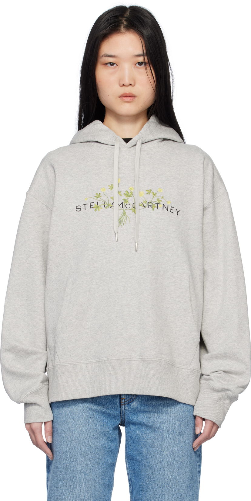 Pulover Stella McCartney Floral Embroidered Hoodie Siva | 6J03683SPZ65