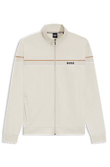 Jakna BOSS Stand-Collar Zip-up Jacket in Cotton Terry with Tape Trims Bež | 50550612