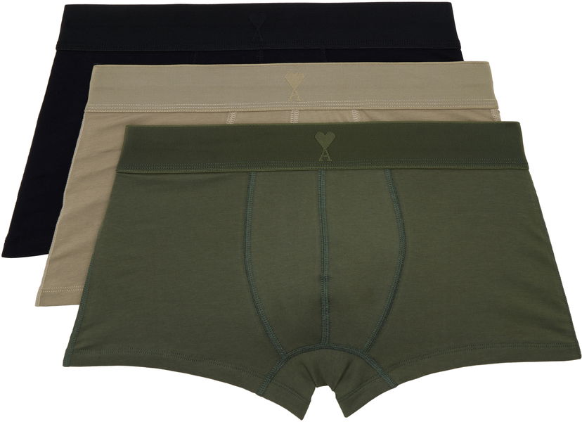 Boksarice AMI AMI Paris Three-Pack Cotton Jersey Boxer Briefs Zelena | HUN012.JE0094