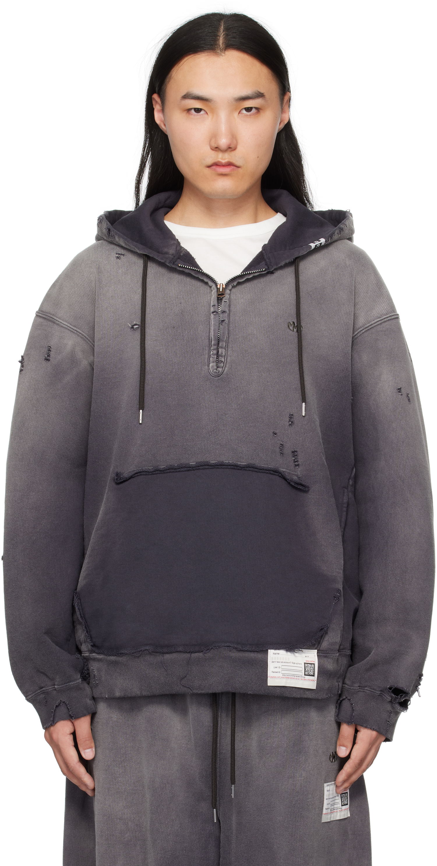 Pulover Maison MIHARA YASUHIRO Maison MIHARA YASUHIRO Sun Faded Half Zip-Up Hoodie Siva | A14HD532, 0