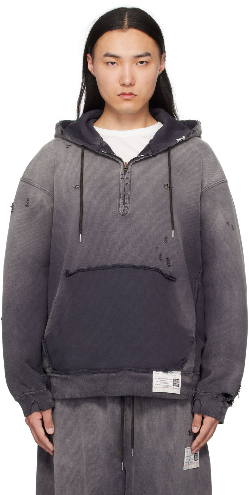 Pulover Maison MIHARA YASUHIRO Maison MIHARA YASUHIRO Sun Faded Half Zip-Up Hoodie Siva | A14HD532