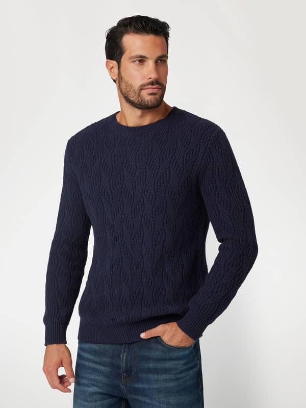 Pleteni pulover GUESS Crew Neck Wool Blend Sweater Modra | M4BR19Z3HD1