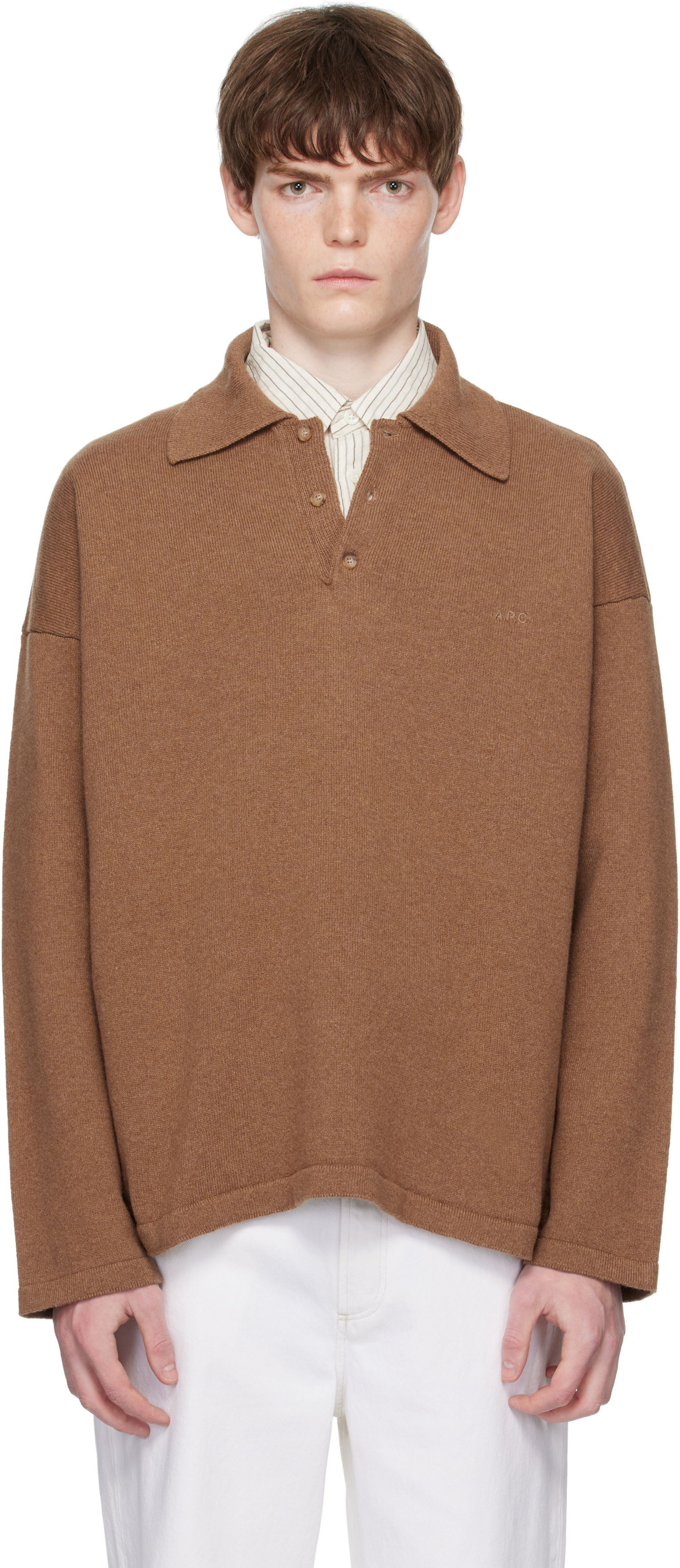Pleteni pulover A.P.C. A.P.C. Manuel Knit Polo Rjava | WOASB-H23454, 0
