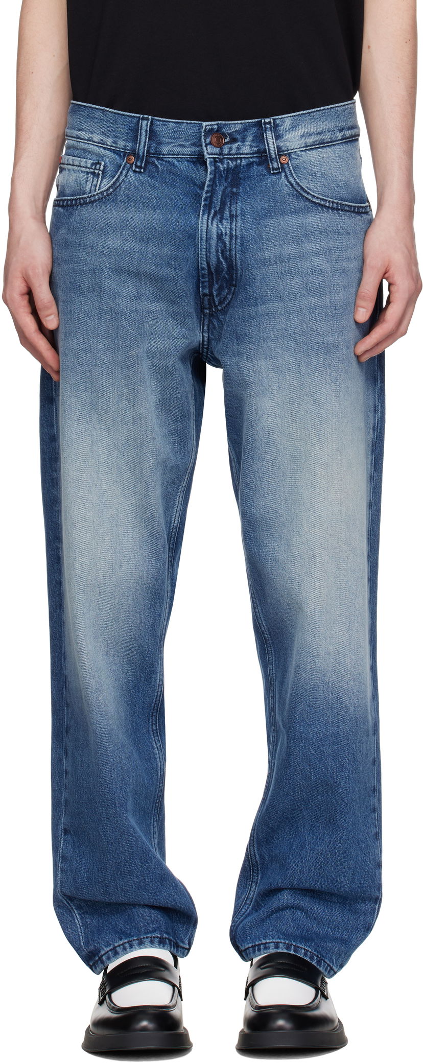 Kavbojke BOSS Hugo Relaxed Tapered-Fit Jeans Modra | 50537707