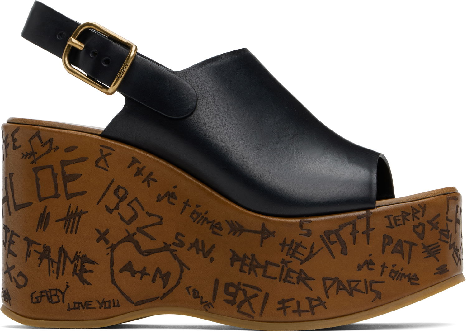 Nega čevljev CHLOÉ Chloé Maxime Wedge Sandals Črna | CHC25U10GLU, 0