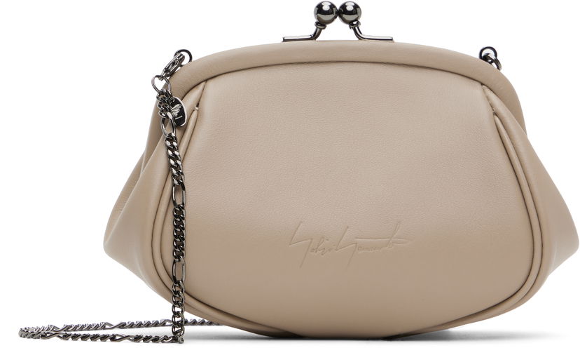 Torbica Yohji Yamamoto YOHJI YAMAMOTO Double Clasp Pouch Bag with Chain Bež | DT-A91-706