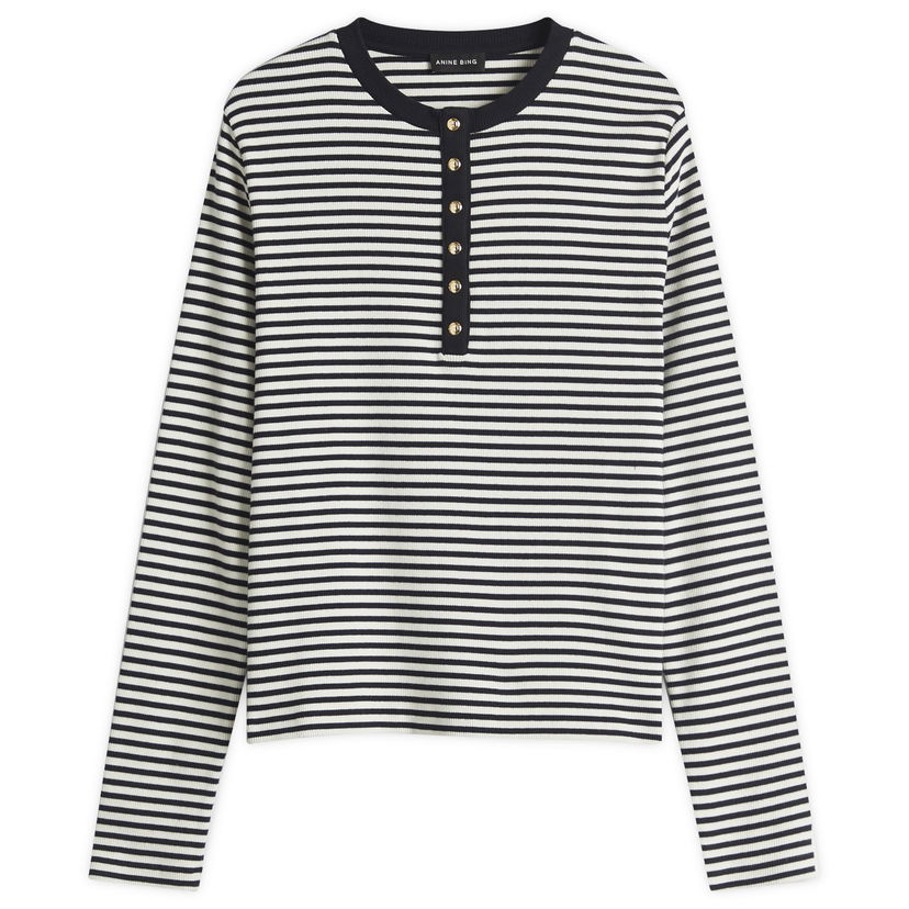 Majica Anine Bing Anine Bing Alessia Striped Henley Long Sleeve T-Shirt Večbarvna | A-08-10314-MTL2