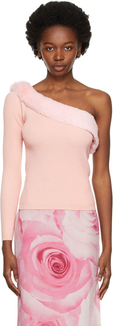Pleteni pulover Blumarine One Shoulder Faux Fur Trimmed Sweater Roza | 2M181A, 0