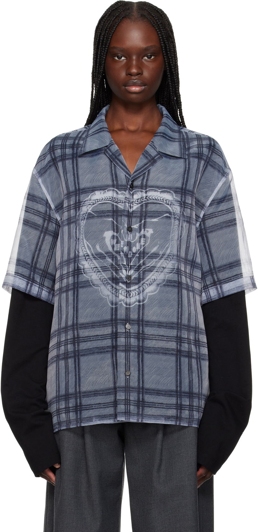 Srajce We11done We11done Heart Layered Check Pattern Shirt Siva | WD-SH1-25-176-U-GY
