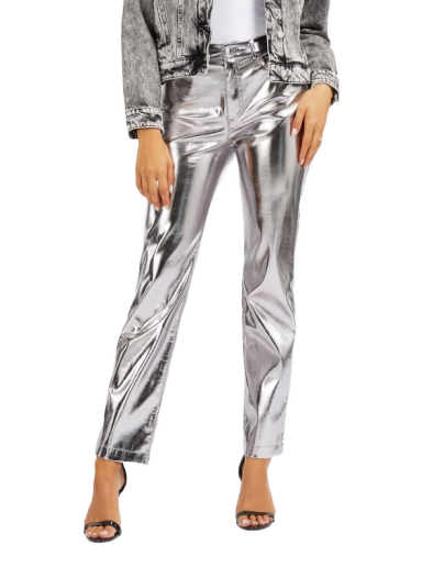 Hlače GUESS Metallic Faux Leather Straight Pant Kovinski | W4RB33WFWP0