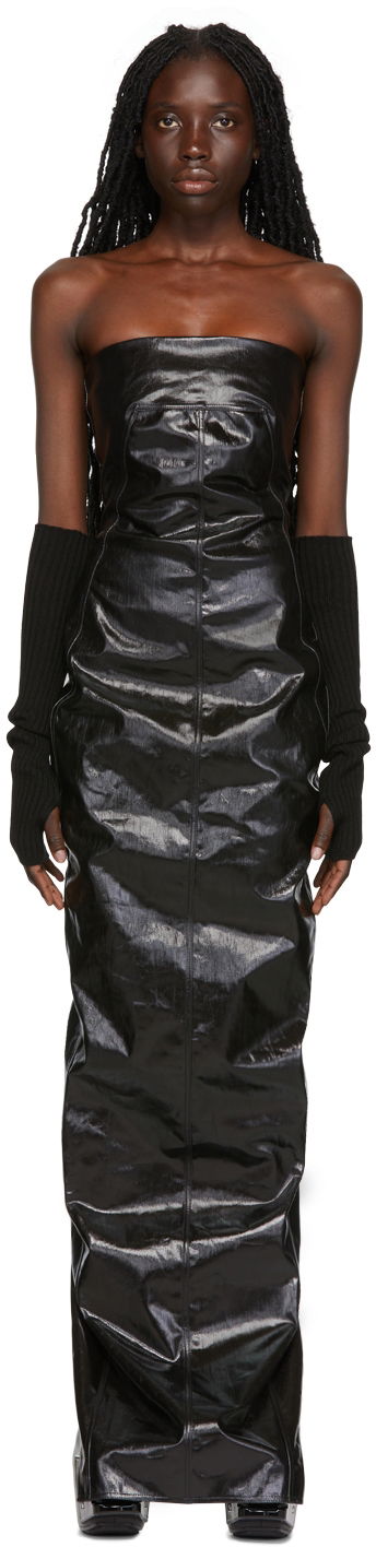 Obleke Rick Owens Rick Owens Lacquered Maxi Dress Črna | RP02B6527 SLQ