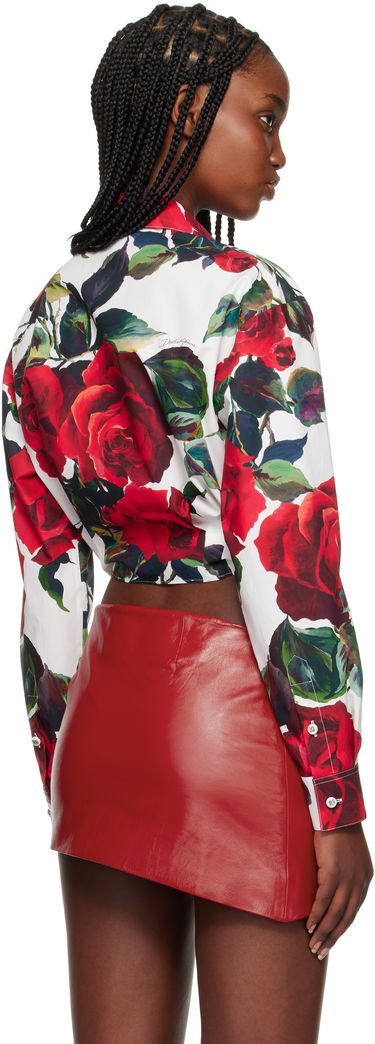 Srajce Dolce & Gabbana Dolce&Gabbana Rose Print Tie Front Shirt Bela | F5S65T HS5S2, 2