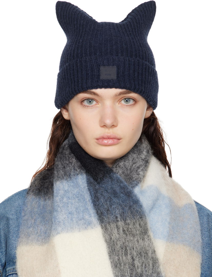 Beanie Acne Studios Acne Studios Knit Cat-Ear Beanie with Face Logo Mornarica | C40392-