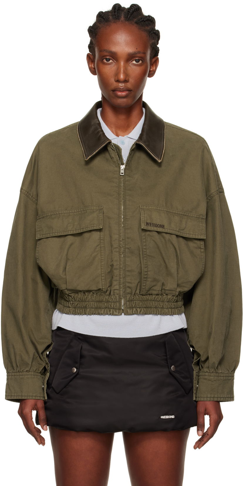 Jakna We11done We11done Leather Collar Cropped Jacket Zelena | WD-JP2-25-063-W-KK