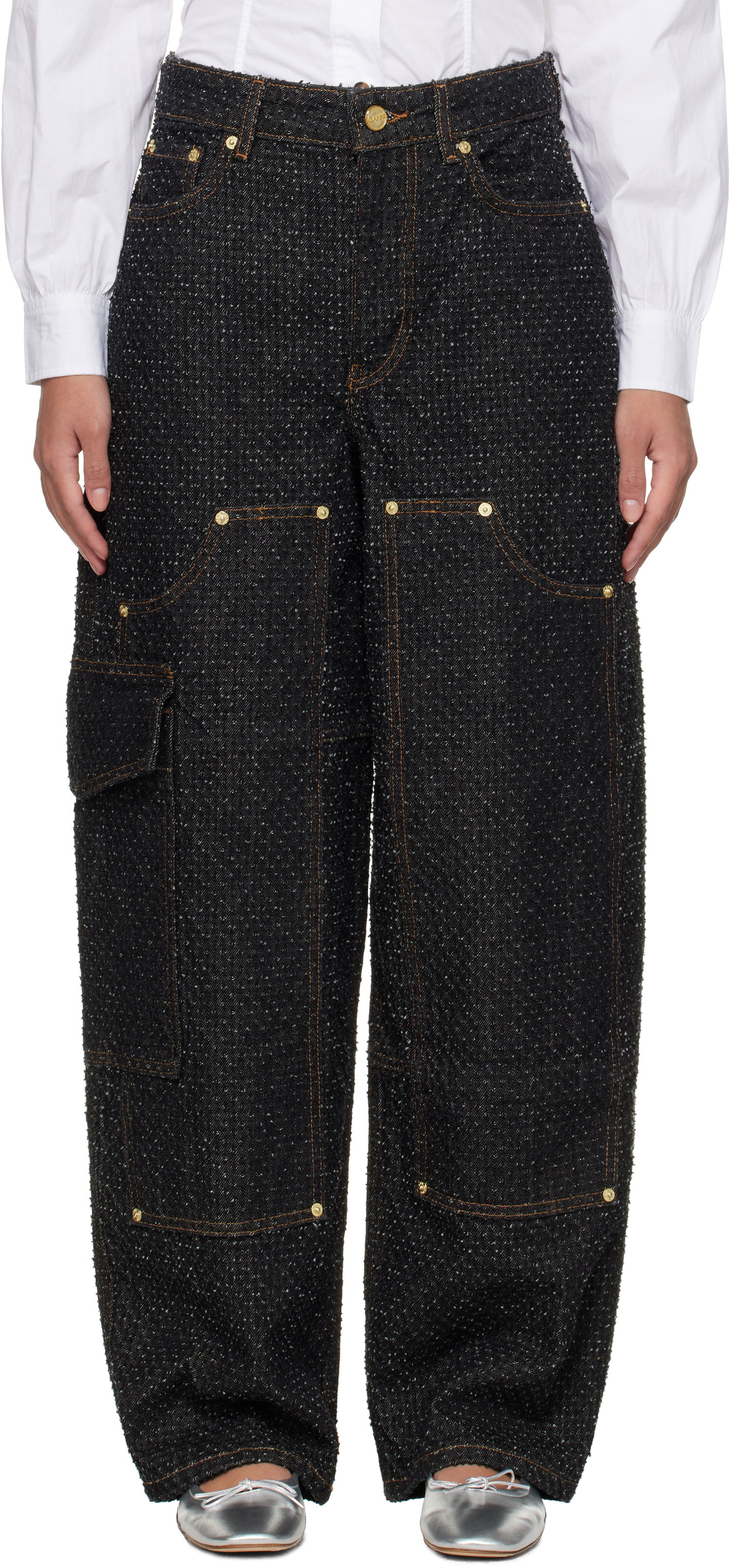 Cargo hlače GANNI GANNI Fluffy Carpenter Jeans Črna | J1617, 0