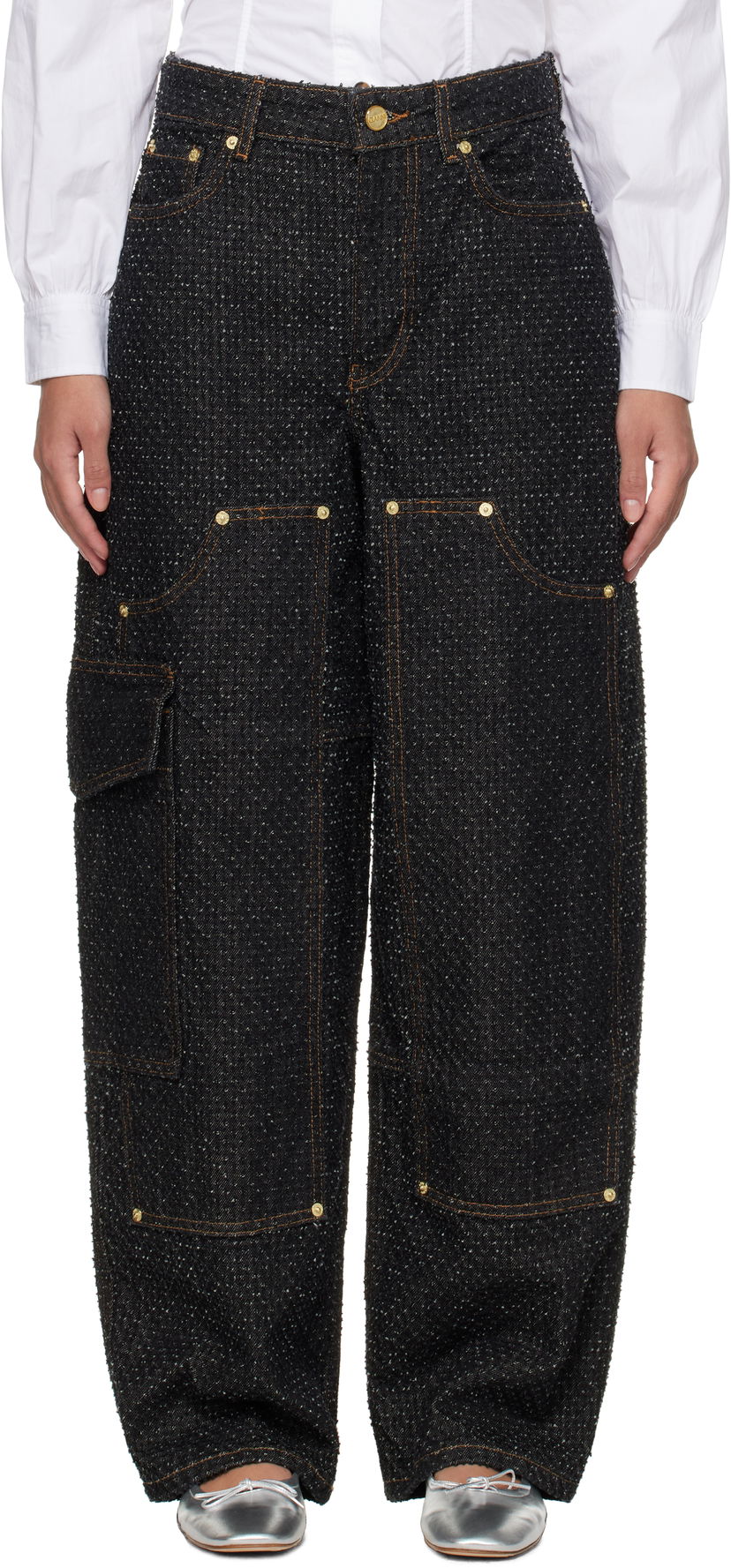 Cargo hlače GANNI GANNI Fluffy Carpenter Jeans Črna | J1617