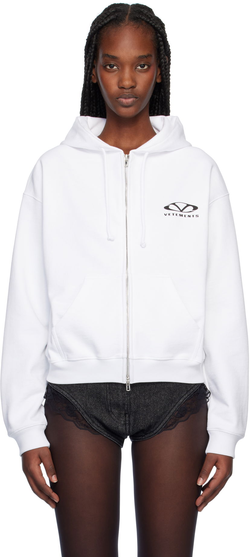 Pulover VETEMENTS Oval Logo Zip Hoodie Bela | UA66HD820W