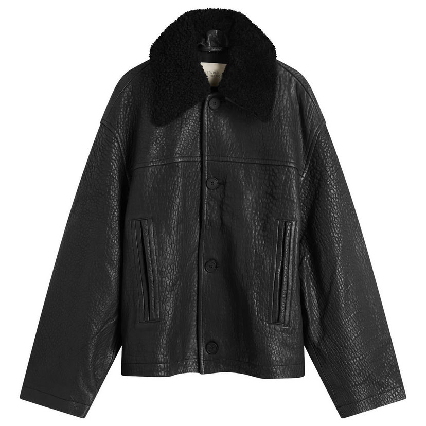 Jakna Studio Nicholson Studio Nicholson Shearling Collar Jacket, Size Large Črna | DELSNM-1405-BLK