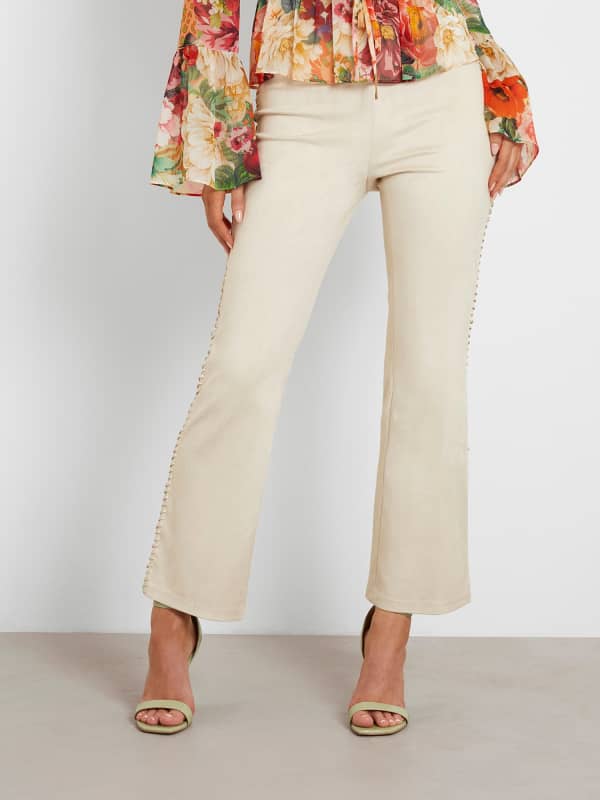 Hlače in kavbojke GUESS Faux Suede Flare Pant Bež | W4RB41WE0L0